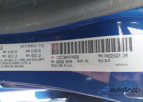 2015 Chrysler 200 S z USA, uszkodzony, nr VIN 1C3CCCBB4FN749338